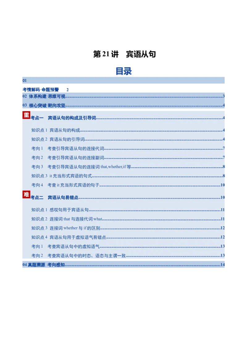 《第21讲宾语从句（复习讲义）（全国通用）（学生版）_高考一二三轮复习_英语_2026年_2026年高考英语一轮复习讲义+练习+课件（新教材新高考）-G55_2026版_第二部分语法》第1页预览