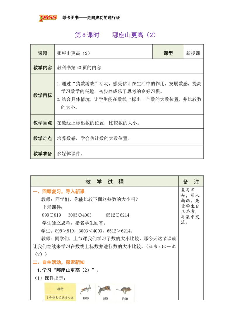 《第8课时哪座山更高（2）_26春小学语数英道科各版本《课件+教案》_26春各版本数学《课件+教案》1-6年级下册_26春北师大版数学1-6年级下册教案课件PPT_二下BS教案（新教材）》第1页预览