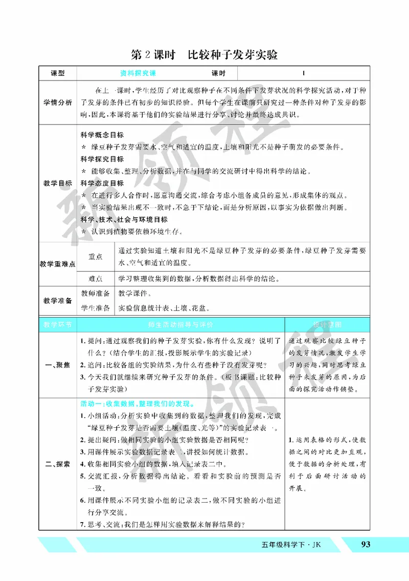 《教案—第2课时比较种子发芽实验_26春小学语数英道科各版本《课件+教案》_26春教科版科学《课件+教案》1-6年级下册_五下_第一单元生物与环境_第2课时比较种子发芽实验》第1页预览