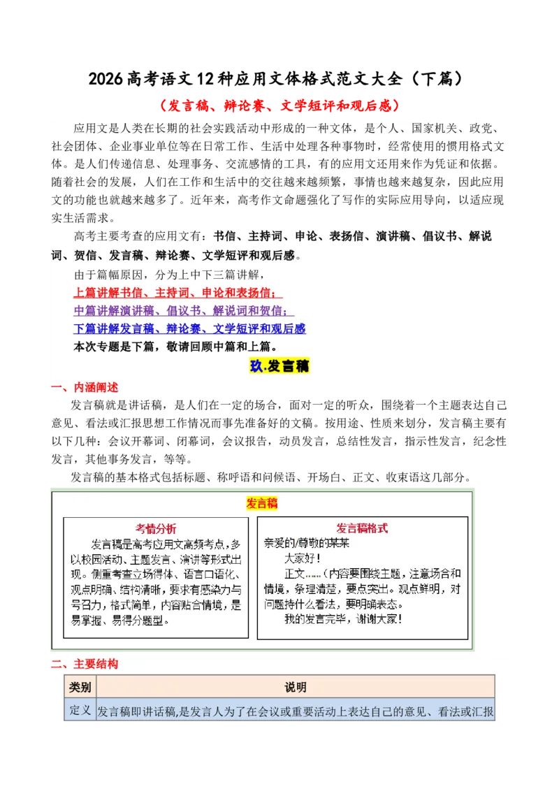 《专题112026高考作文12种应用文格式大全（下篇）（发言稿、辩论赛、文学短评和观后感）_高考一二三轮复习_语文_2026年-语文专项复习_2026年高考语文议论文写作秘籍-G391_资料》第1页预览