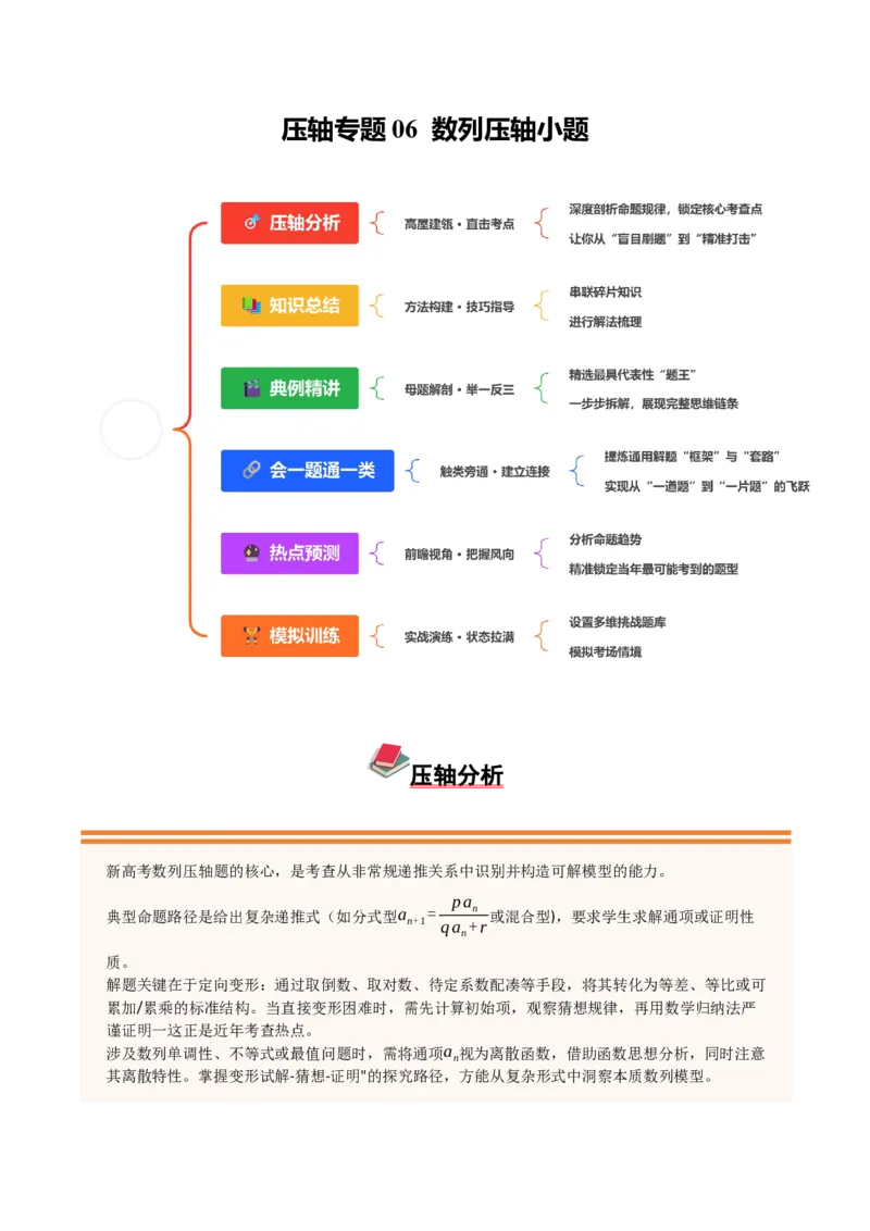 《压轴专题06数列压轴小题（学生版）_高考一二三轮复习_数学_2026年-数学高考二轮复习_192026年高考数学二轮复习压轴题讲义》第1页预览