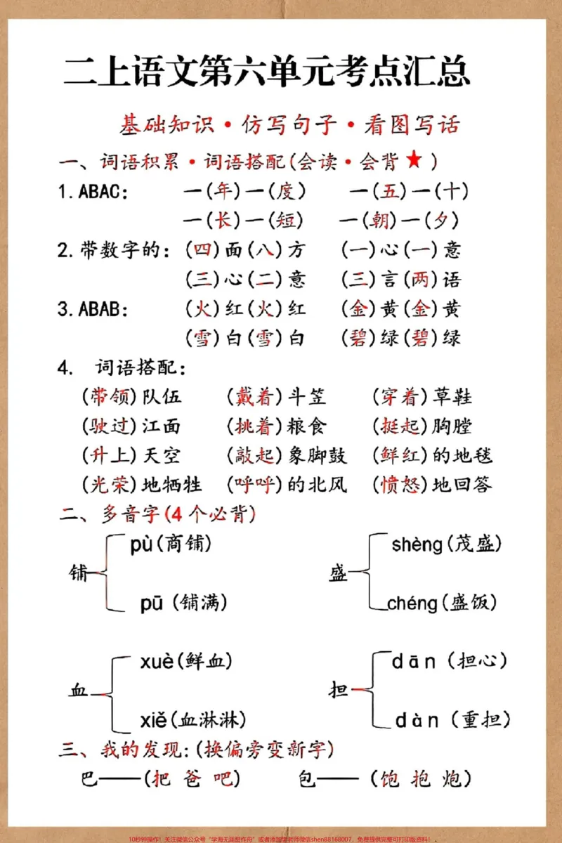 《二年级上册语文第六单元考点汇总。#二年级上册语文#二年级#知识点总结#必考考点#二年级语文上册知识归纳》第2页预览