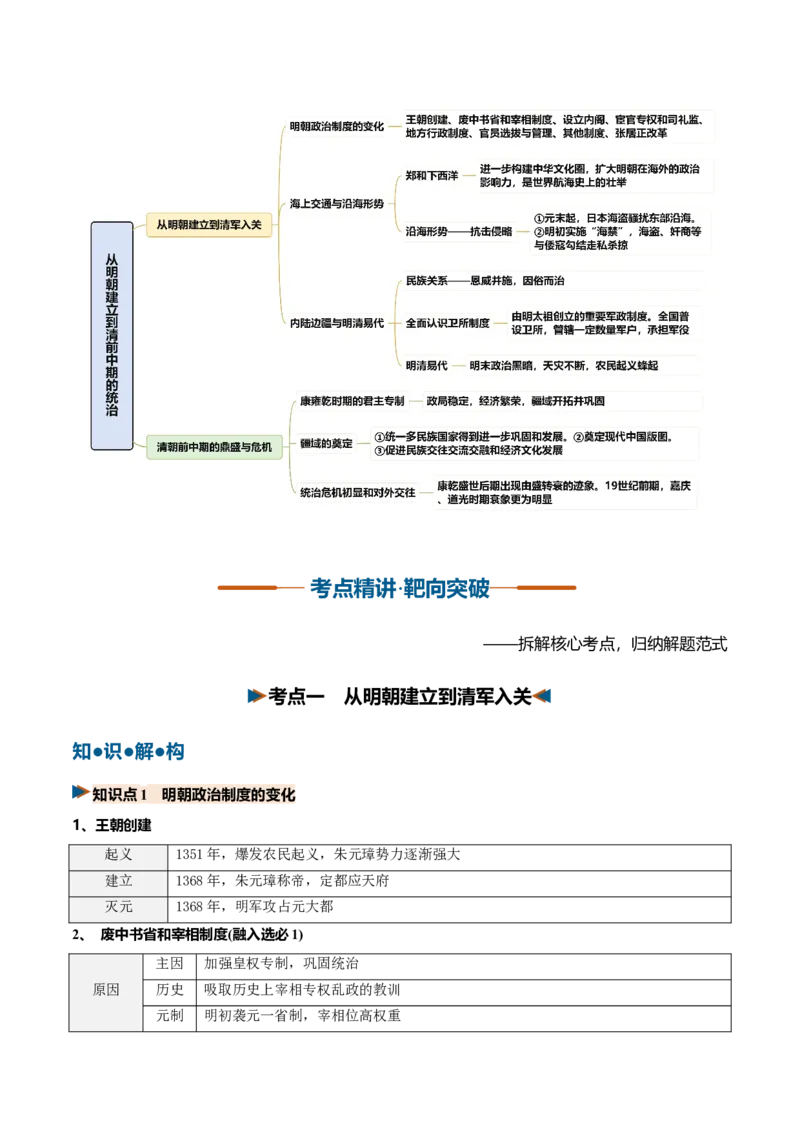 《第09讲从明朝建立到清前中期的统治（复习讲义）（全国通用）（教师版）_高考一二三轮复习_历史_2027年高考历史一轮_2027年高考历史一轮复习讲义+练习+课件（新教材新高考）-G55_2027版》第3页预览
