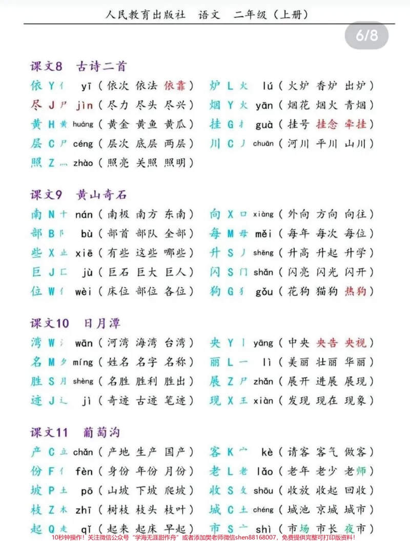 《二年级上册语文生字组词》第4页预览