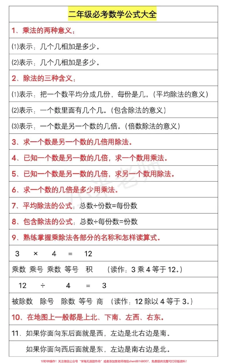 《#感谢qunju888.com我要上热门#家长收藏孩子受益#二年级下册数学#北师大版必背公式家长一定要保存》第1页预览