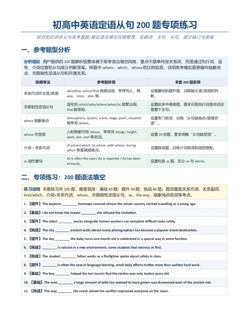 《2027届高考英语一轮复习定语从句200题专项练习（含详细解析）_高考一二三轮复习_英语_2027年高考英语专项更新中_232027年高考英语语法记背合集》第1页预览