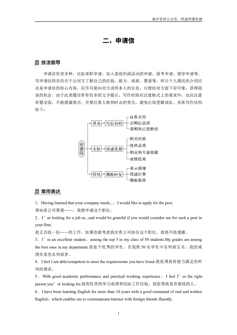 《2024年高考英语一轮复习（新人教版）第3部分写作速成第1章应用文写作　二、申请信_初高中资料库_高中资料库（转存避免链接过期失效）_高中英语》第1页预览