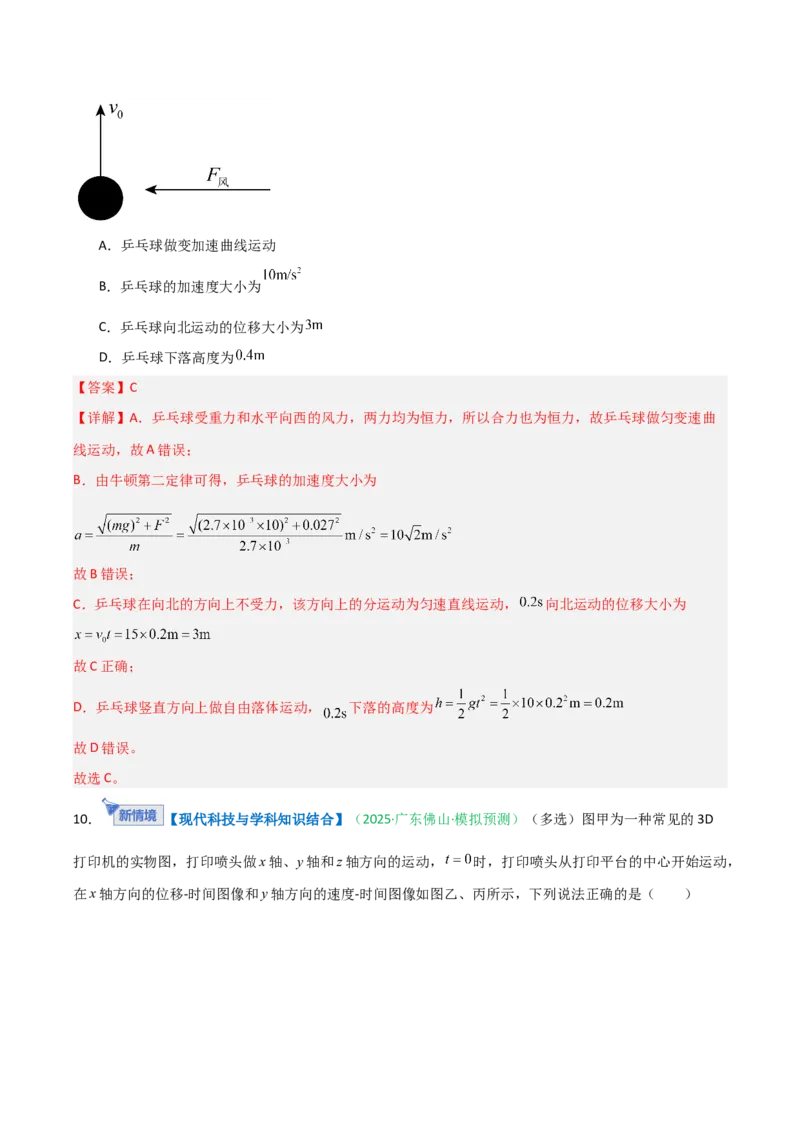《第11讲曲线运动、运动的合成与分解（专项训练）（安徽专用）（教师版）_高考一二三轮复习_物理_2026年_2026年高考物理一轮课件+讲义+练习（安徽专用）-G326(1)》第7页预览