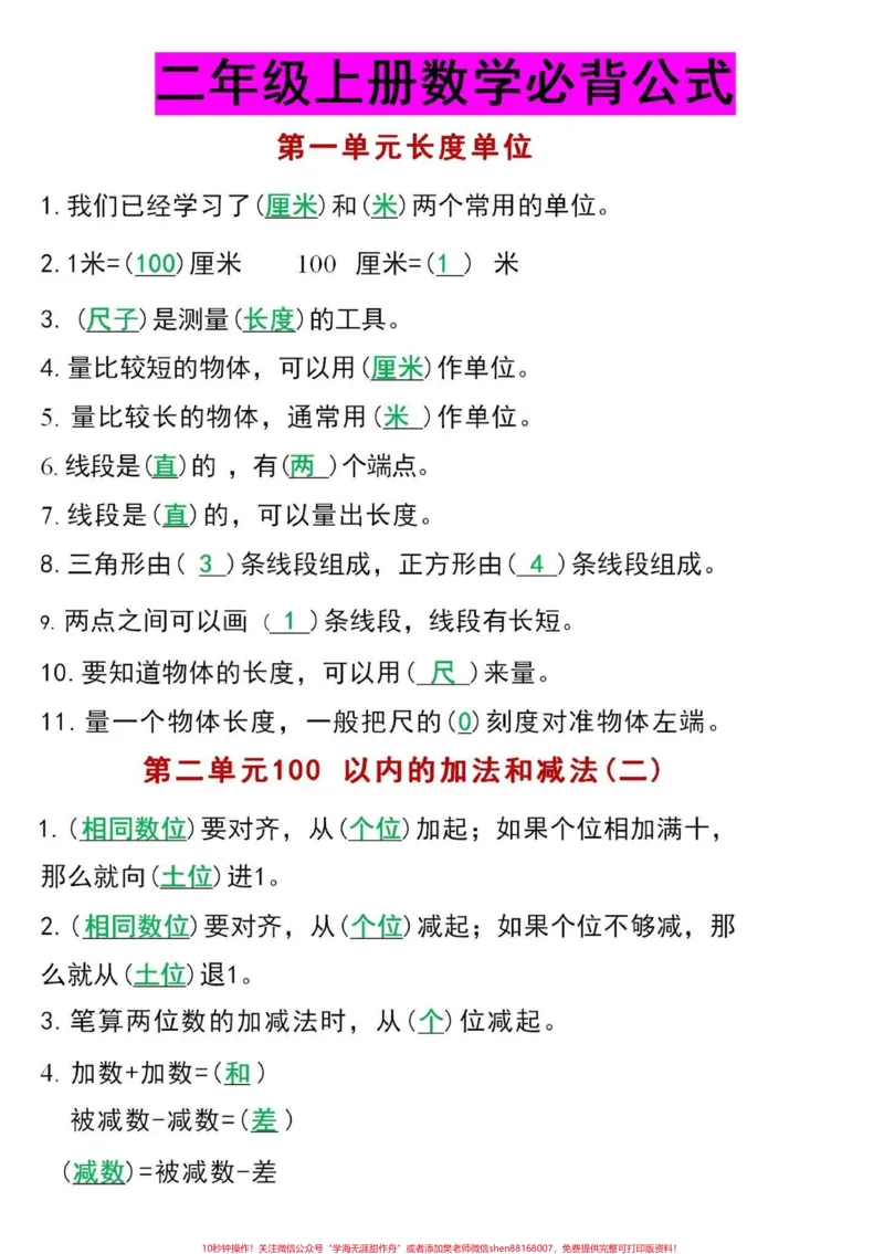 《二年级上册数学重点必背公式汇总。打印出来给孩子读一读吧#二年级数学#必背公式#必考考点#知识点总结》第2页预览