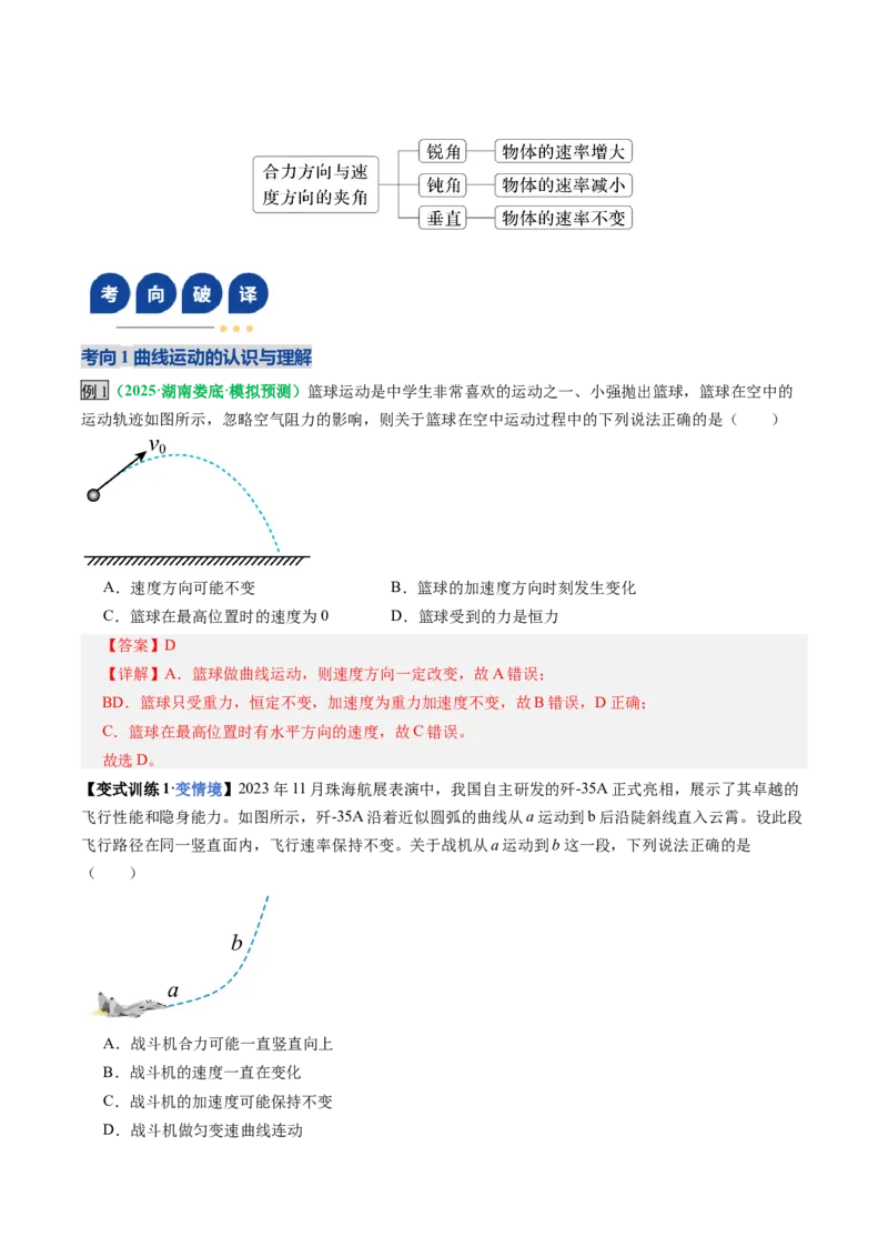《第13讲曲线运动、运动的合成与分解（复习讲义）（全国通用）（教师版）_高考一二三轮复习_物理_2026年_2026年高考物理一轮复习讲义+练习+课件（新教材新高考）-G55(1)_2026版》第6页预览
