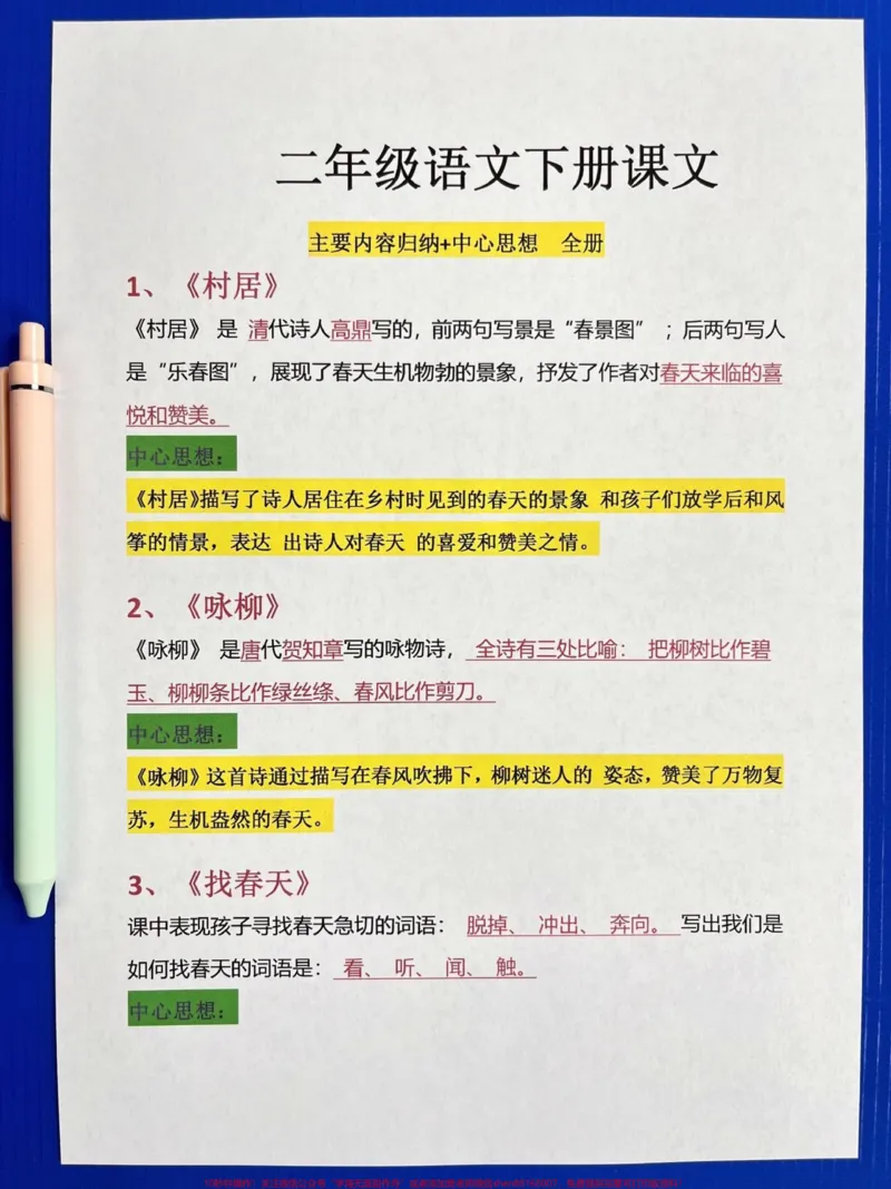《二年级下册语文全册主要内容归纳+中心思想。。一共12页,二年级语文整册精华都在这里,电子版,可打印,全是考试必考重点知识点,给孩子打印出来背一背!#二年级语文#二年级下册语文#二年级下册#二年级语文预习#二年级语文下册》第2页预览