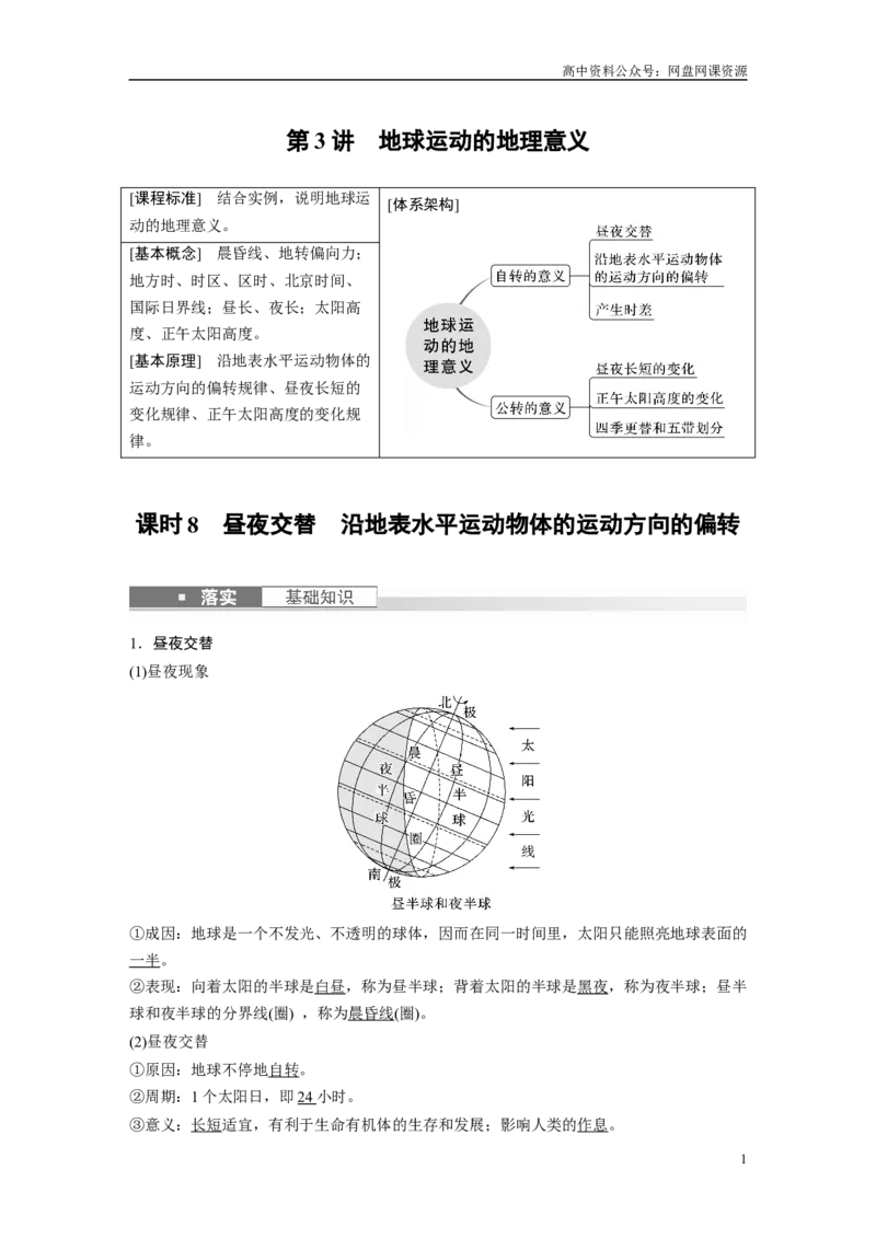《2024年高考地理一轮复习（新人教版）第1部分　第2章　第3讲　课时8　昼夜交替　沿地表水平运动物体的运动方向的偏转_初高中资料库_高中资料库（转存避免链接过期失效）_高中地理》第1页预览