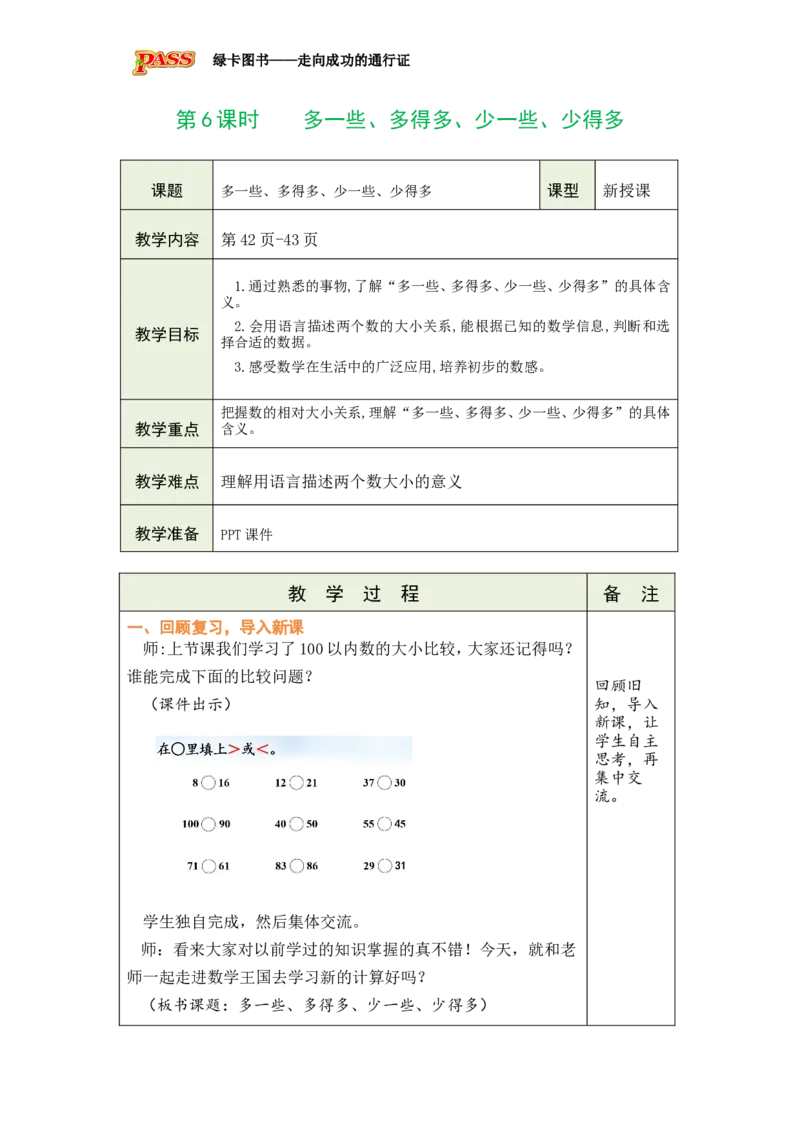 《第6课时多一些、多得多、少一些、少得多_26春小学语数英道科各版本《课件+教案》_26春各版本数学《课件+教案》1-6年级下册_26春冀教版数学《课件+教案》1-6年级下册_1100以内的数》第1页预览