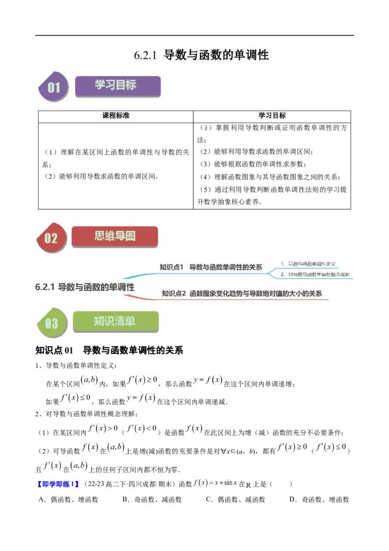 《第11讲6.2.1导数与函数的单调性（2知识点+6题型+强化训练）学生版-高中数学人教B版讲义（选择性必修三）_2027高中必刷题_必刷题2027_2027高一高二必刷题_数学_赠送》第1页预览