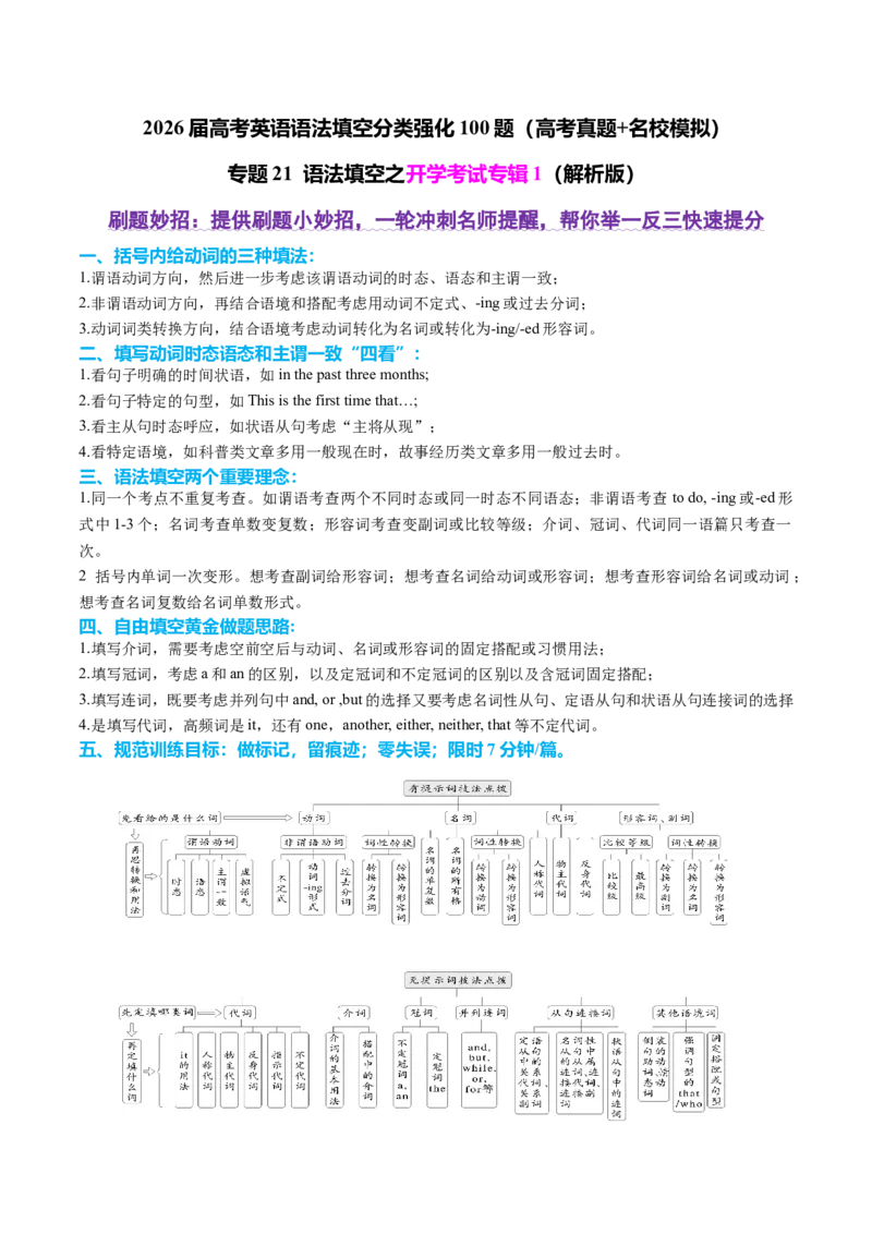《专题21语法填空之开学考试专辑1（教师版）_高考一二三轮复习_英语_2026年-英语高考专项复习_2026年高考英语语法填空分类强化100题(高考真题+名校模拟)-G377_资料》第1页预览