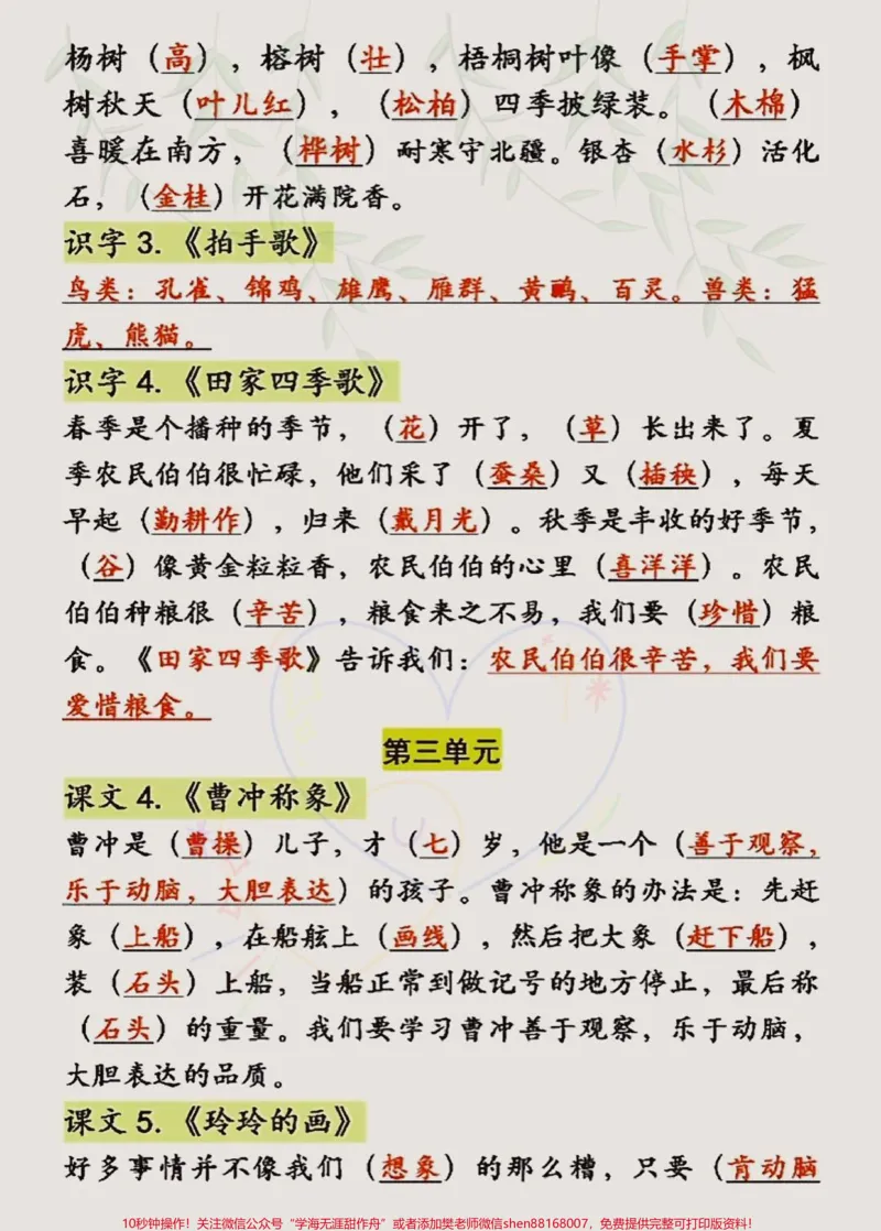 《二年级语文上册全册中心思想汇总#二年级上册语文#二年级#知识点总结#二年级语文上册知识归纳_最新小学1-9年级各科+幼升小+综合类学习资源汇总包》第2页预览