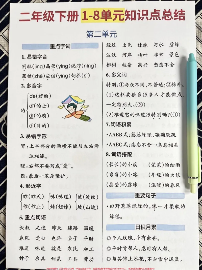 《二年级语文下册全册重点归纳知识点。共7页重点，打印给孩子练习练习#二年级下册语文 #二年级 #二年级语文下册 #二年级下册 #小学语文_二年级一线老师整理版资源（全网独家）》第3页预览