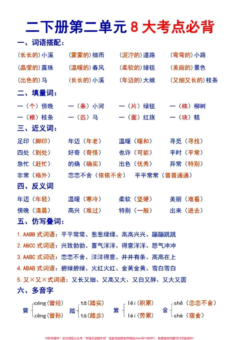 《二年级下册语文1-4单元八大考点总结#家长收藏孩子受益#每天学习一点点#知识点总结#教育#小学语文_最新小学1-9年级各科+幼升小+综合类学习资源汇总包》第3页预览