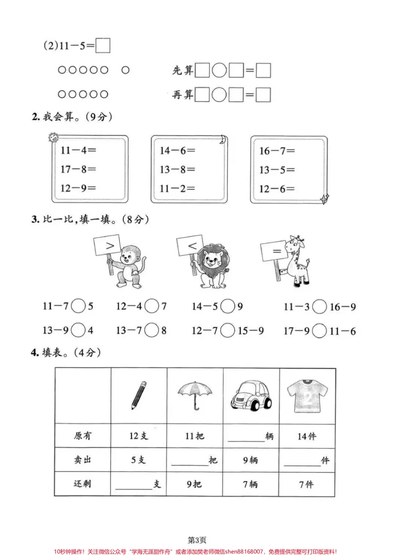 《2023年一年级数学下册常考易错必练期末冲刺复习,三套共13个考点,对应的答案可在文章首页自行参考对照。分别考查的内容有:(1)认识图形(二)、20以内的退位减法;(2)分类与整理、100以内数的认识;(3)认识人民币、100以内的加法和减法(一)、找规律。#家长收藏孩子受益#一年级#关注我持续更新小学知识#一年级重点知识归纳》第3页预览