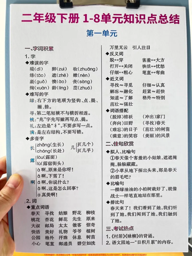 《二年级语文下册1-8单元知识点总结资料,期末复习重点归纳,语文老师精心整理,家长给孩子打印出来记一记吧!#二年级语文下册#二年级语文期末知识点#期末复习重点》第2页预览