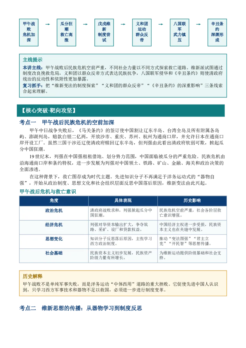 《第17讲挽救民族危亡的斗争讲义_高考一二三轮复习_历史_2027年高考历史一轮_62027届高考历史必修中外纲要下一轮复习讲义》第2页预览