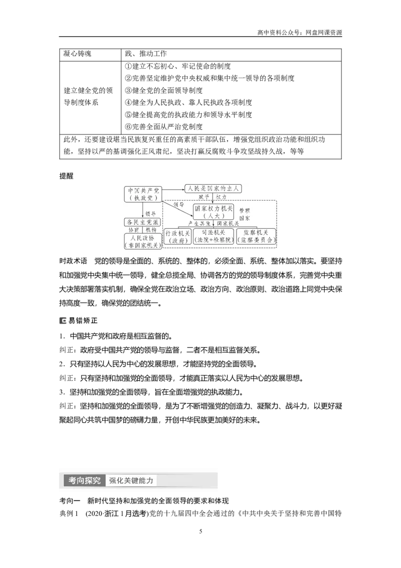 《2024年高考政治一轮复习（部编版）必修3　第11课　课时1　坚持党的领导_初高中资料库_高中资料库（转存避免链接过期失效）_高中政治》第5页预览