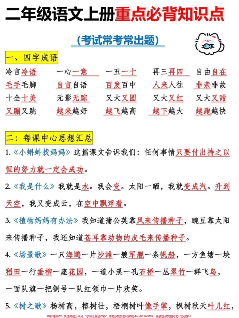 《二年级语文上册重点必背知识点。二年级上册语文课文重点,老师给大家整理出来了。家长给孩子打印一份出来学习。都是考试常考必考知识点,有电子版可打印,家长快给孩子打印出来学习吧!#二年级语文#知识点总结#重点@qunju888.com小助手》第2页预览