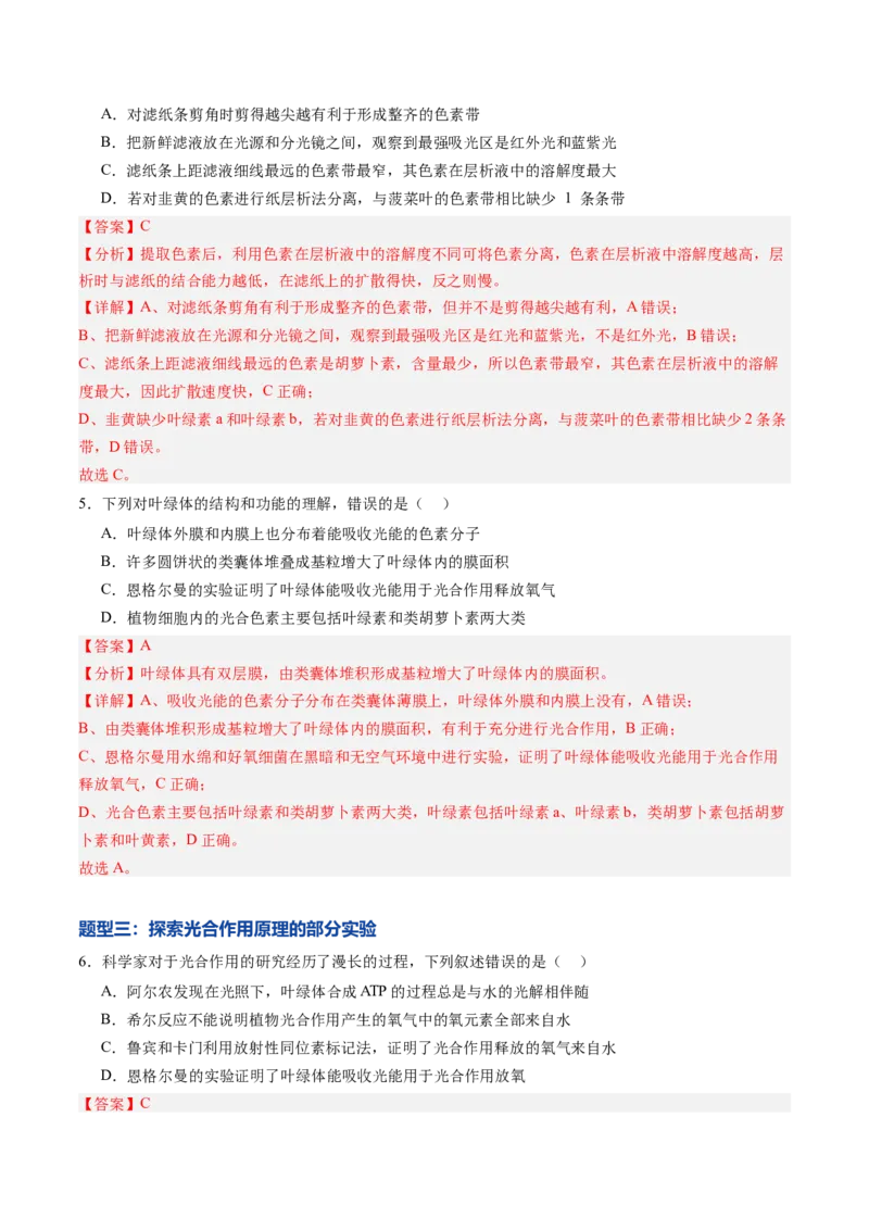 《第10讲光合作用（专项训练）（黑吉辽蒙专用）（教师版）_高考一二三轮复习_生物_2026年高考生物一轮_2026年高考生物一轮课件+讲义+练习（黑吉辽蒙专用）-G330》第4页预览