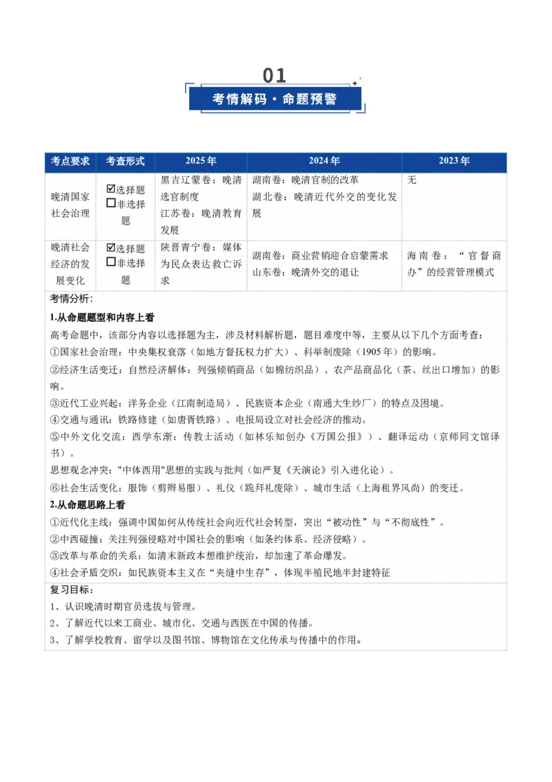 《第12讲晚清国家社会治理、经济生活与文化交流（复习讲义）（全国通用）（教师版）_高考一二三轮复习_历史_2026年_2026年高考历史一轮复习讲义+练习+课件（新教材新高考）-G55_2026版》第2页预览