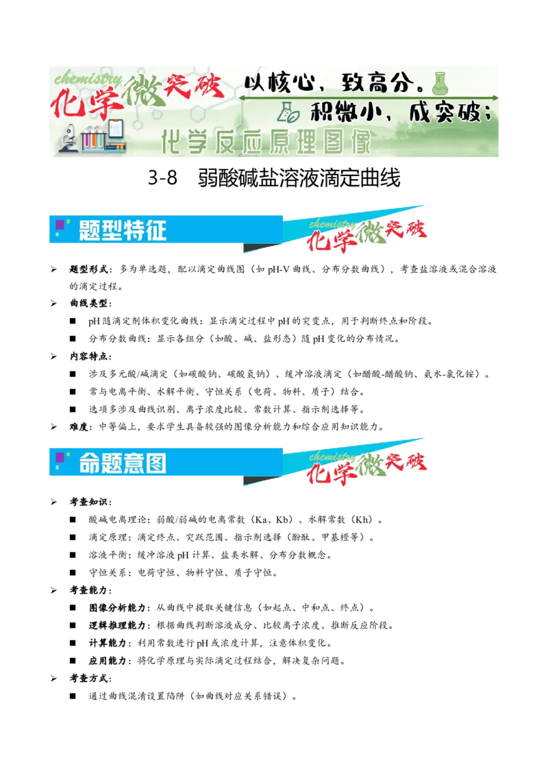 《3-8弱酸碱盐溶液滴定曲线（学生版）_高考一二三轮复习_化学_2026年-化学高考专项复习_22026年高考化学培优微突破讲义（全国通用）》第1页预览