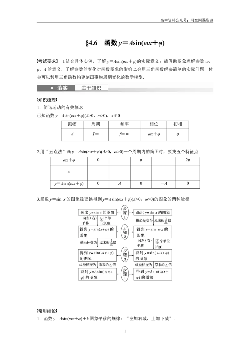 《2024年高考数学一轮复习（新高考版）第4章　§4.6　函数y＝Asin(ωx＋φ)_初高中资料库_高中资料库（转存避免链接过期失效）_高中数学》第1页预览