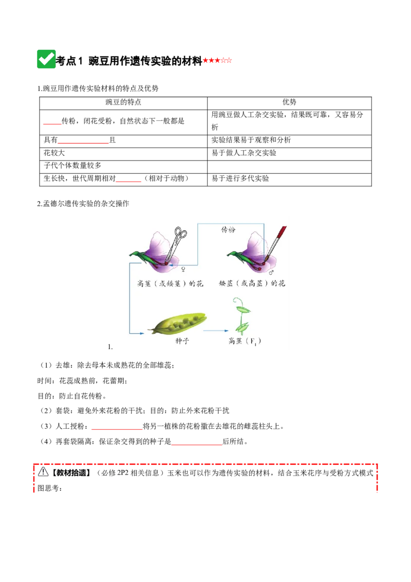 《第15讲分离定律（知识清单）（全国通用）（学生版）_高考一二三轮复习_生物_2026年高考生物一轮_2026年高考生物一轮复习知识清单（全国通用）-G56_2026版》第3页预览