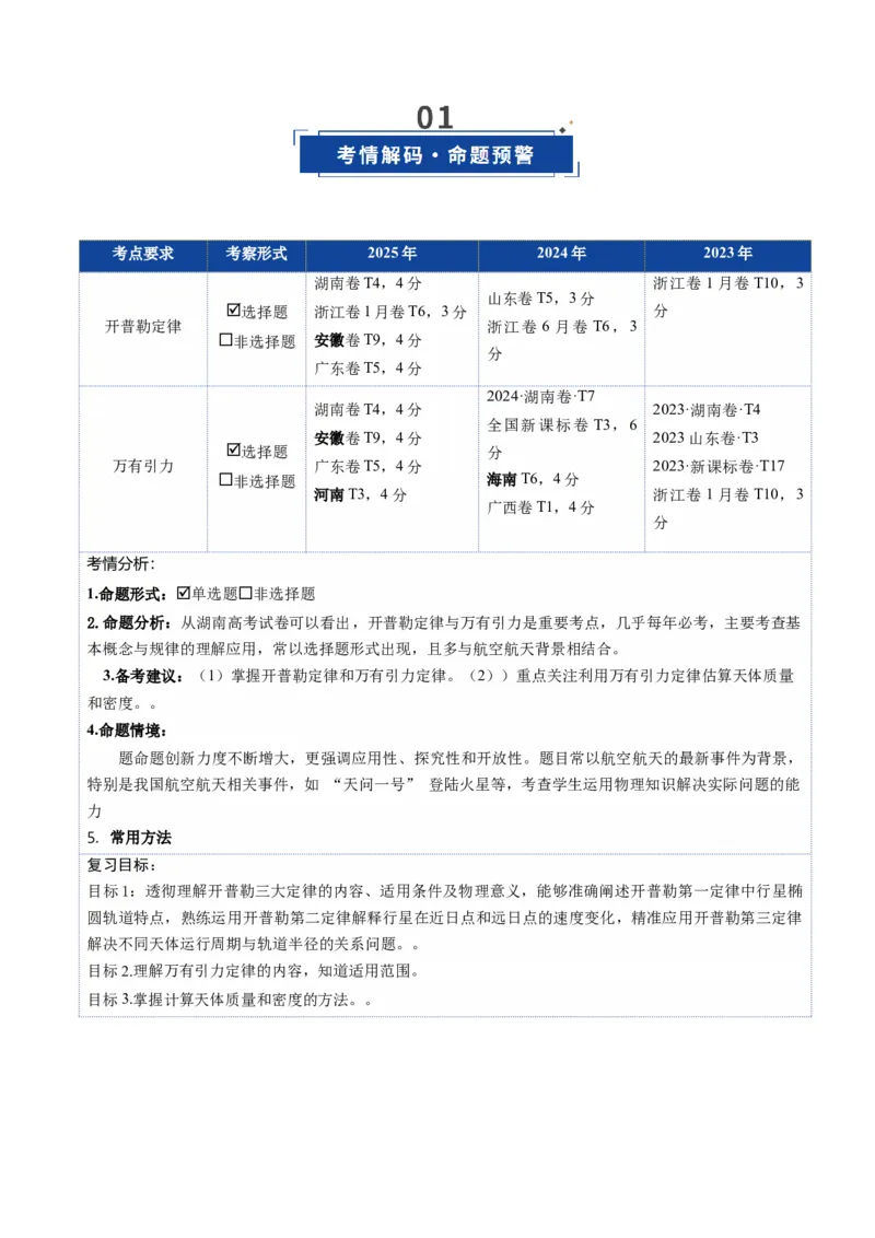 《第17讲万有引力定律及其应用（复习讲义）（湖南专用）（学生版）_高考一二三轮复习_物理_2026年_2026年高考物理一轮课件+讲义+练习（湖南专用）-G331(1)》第2页预览