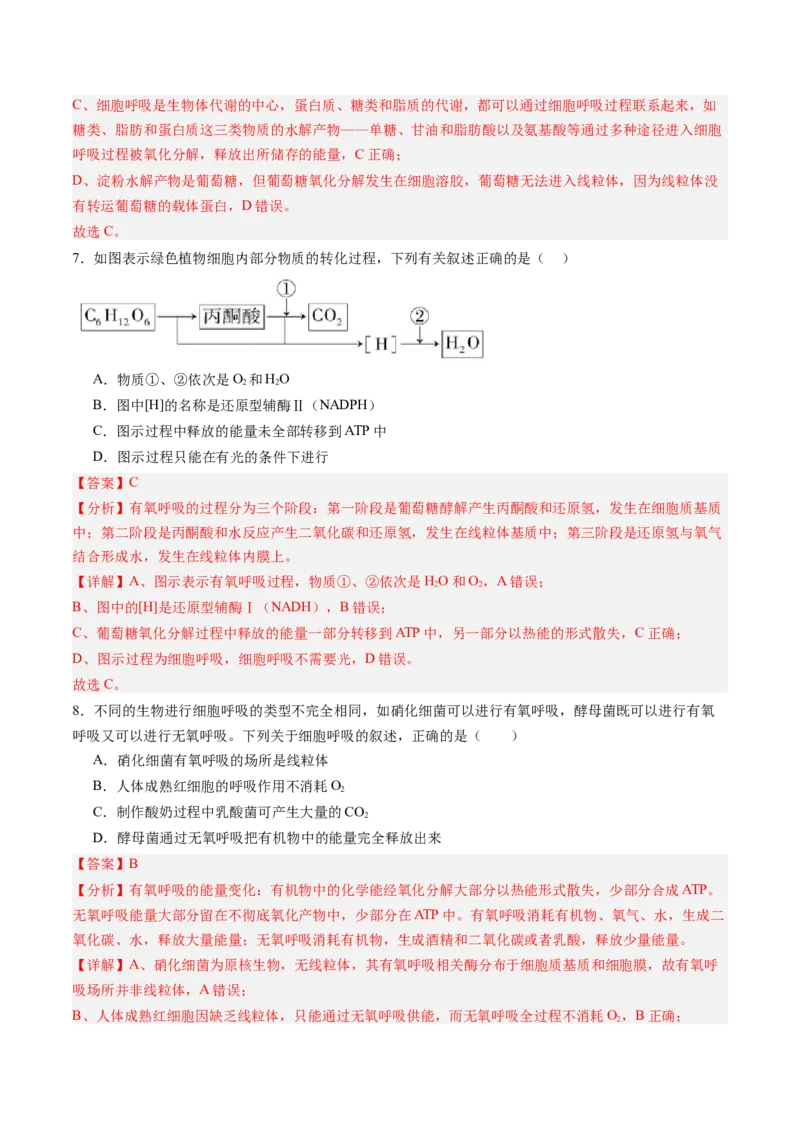 《第09讲细胞呼吸（专项训练）（黑吉辽蒙专用）（教师版）_高考一二三轮复习_生物_2026年高考生物一轮_2026年高考生物一轮课件+讲义+练习（黑吉辽蒙专用）-G330》第5页预览