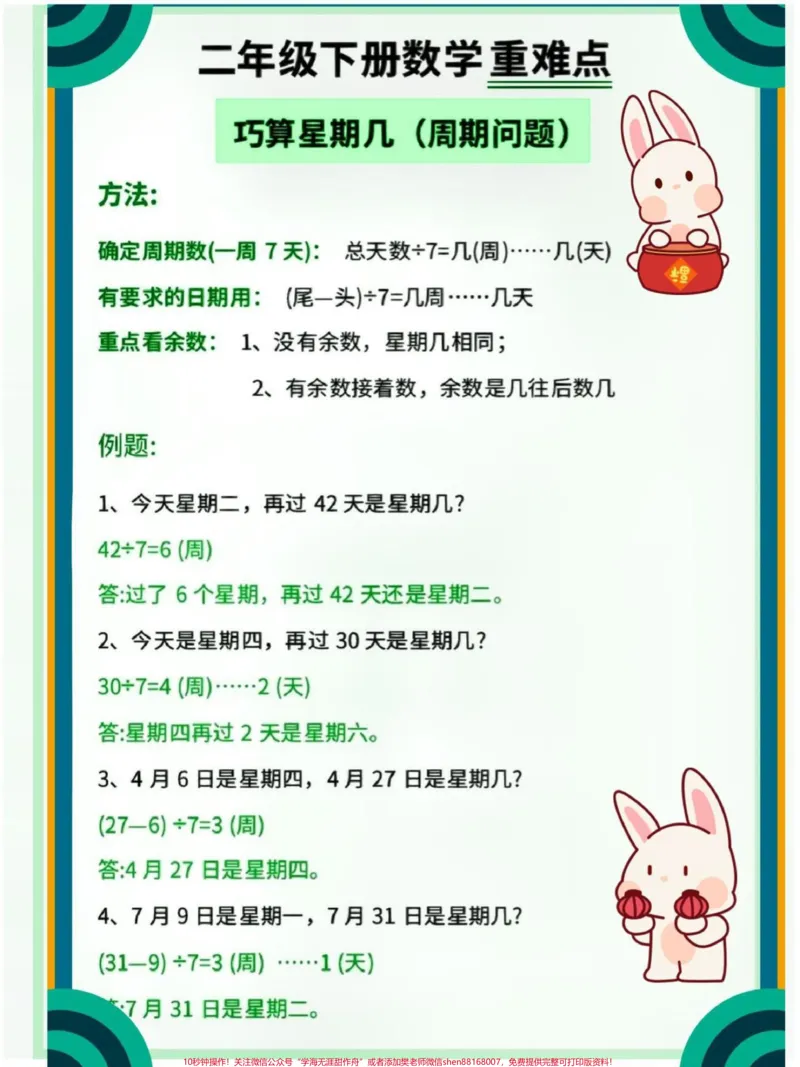 《二年级下册数学巧算星期几专项#家长收藏孩子受益#教育#每天学习一点点#知识点总结#学习》第2页预览