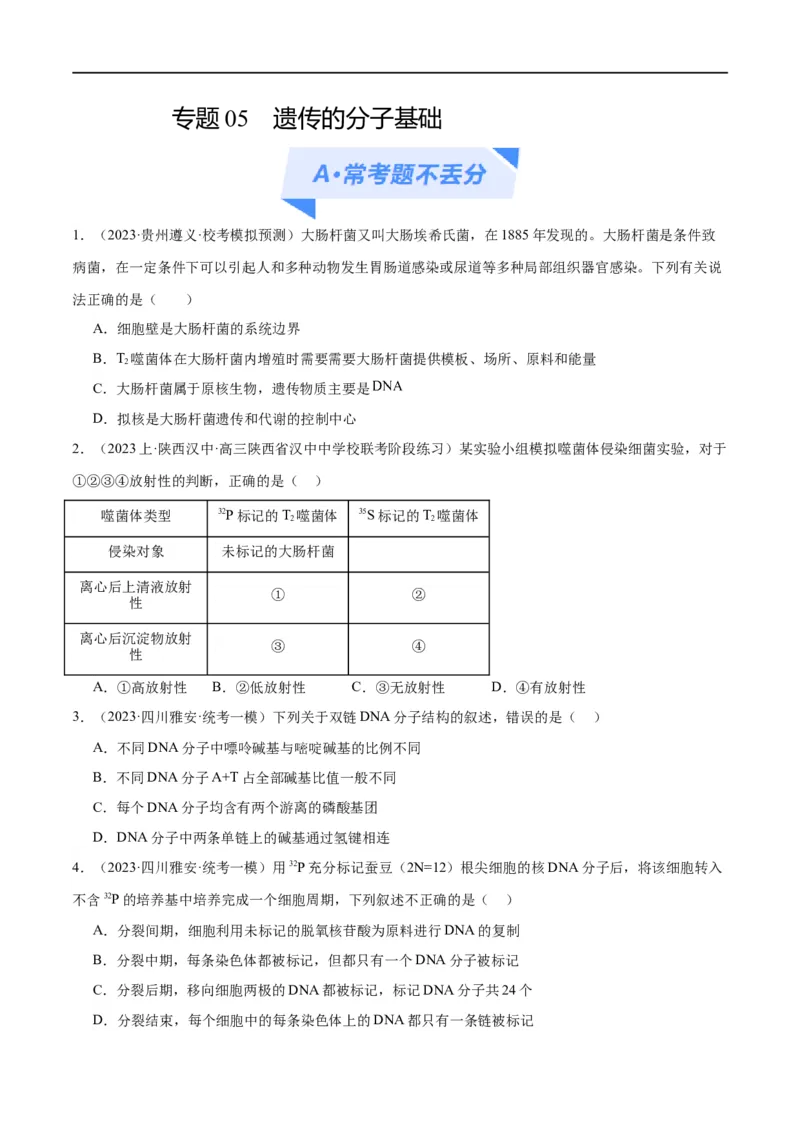 《专题05遗传的分子基础（分层练）（原卷版）_初高中资料库_高中资料库（转存避免链接过期失效）_高中生物》第1页预览