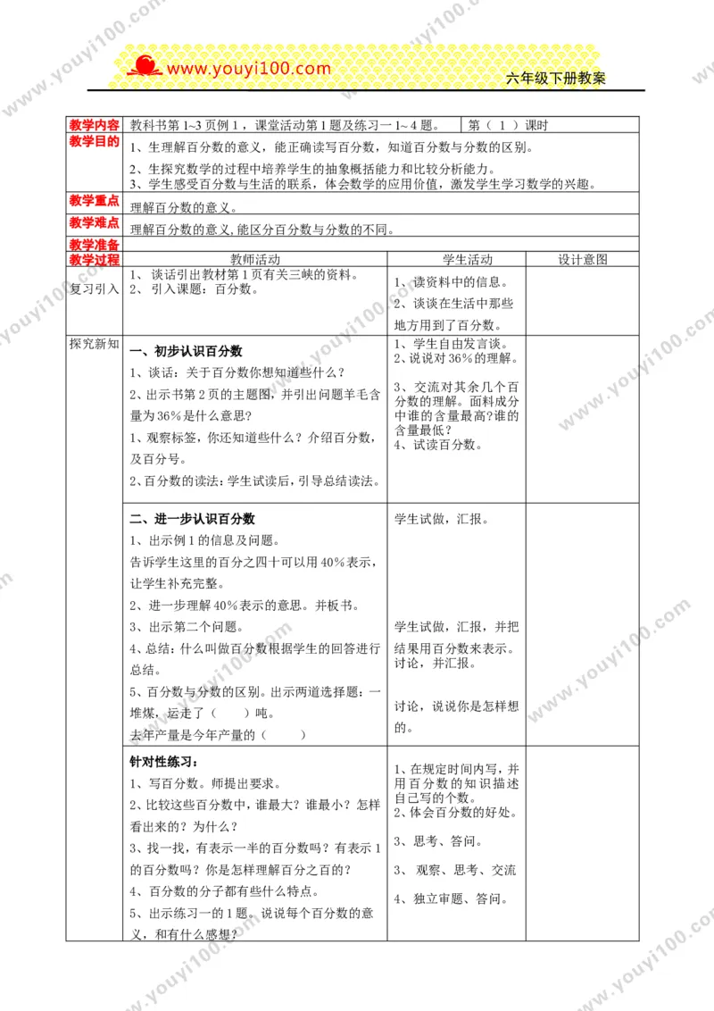 《第一单元百分数_26春小学语数英道科各版本《课件+教案》_26春各版本数学《课件+教案》1-6年级下册_26春西师大版数学1-6年级下册教案课件PPT_西师大版数学六年级下册教案课件（26春）》第3页预览
