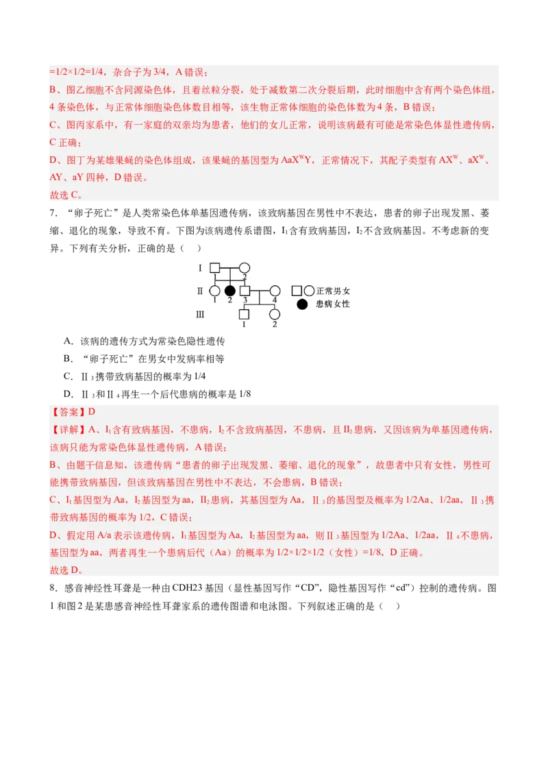 《第17讲伴性遗传和人类遗传病（专项训练）（四川专用）（教师版）_高考一二三轮复习_生物_2026年高考生物一轮_2026年高考生物一轮课件+讲义+练习（四川专用）-G335》第4页预览