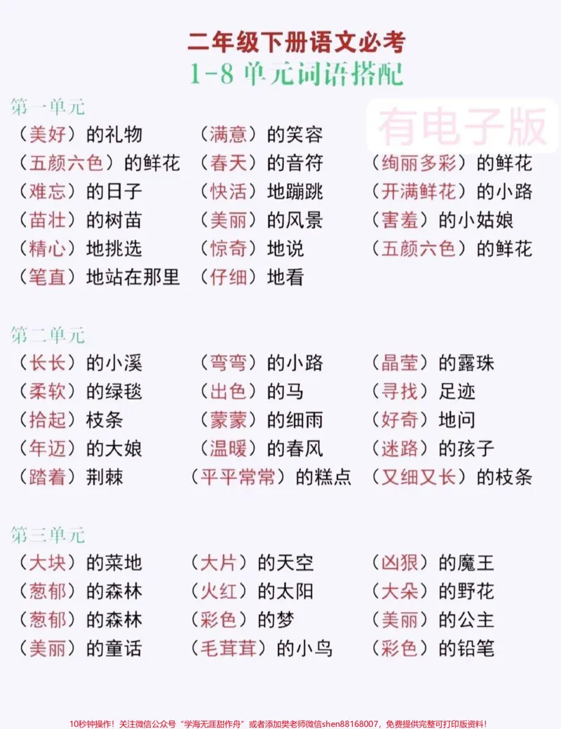 《二年级下册词语搭配！#关注我持续更新小学知识#学习资料分享#知识点总结#小学语文知识点#必考考点@qunju888.com小助手@qunju888.com热点@qunju888.com创作者中心》第1页预览