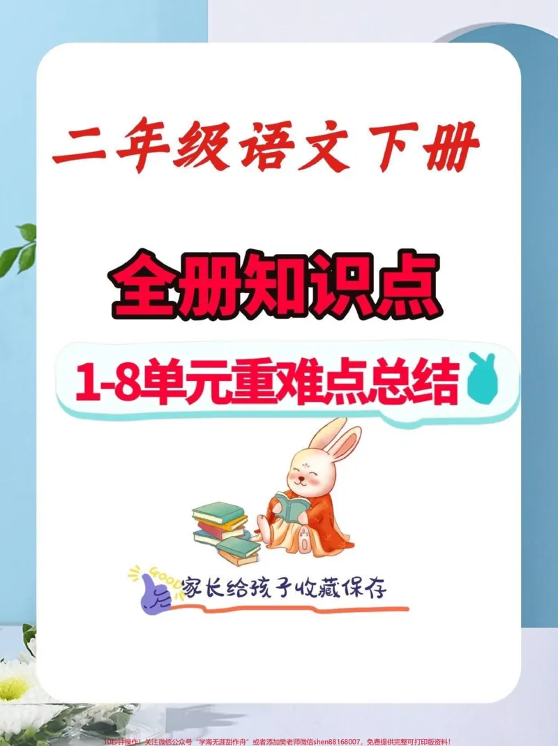 《二年级语文下册全册知识点总结。二年级语文下册全册知识点1-8单元重难点总结#全册知识点#二年级#二年级语文下册#知识分享#家长收藏孩子受益_二年级一线老师整理版资源（全网独家）》第1页预览