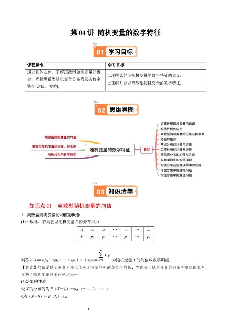 《第06讲随机变量的数字特征学生版-高中数学人教B版讲义（选择性必修二）_2027高中必刷题_必刷题2027_2027高一高二必刷题_数学_6.人教B版高中数学讲义选择性必修二_2025版》第1页预览