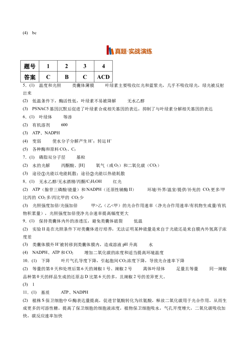 《第10讲光合作用（专项训练）（全国通用）（答案）_高考一二三轮复习_生物_2027年高考生物一轮_2027年高考生物一轮复习讲义+练习+课件（新教材新高考）-G55_2027版》第2页预览