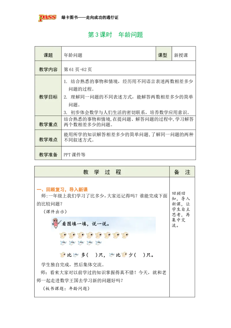 《第3课时年龄问题_26春小学语数英道科各版本《课件+教案》_26春各版本数学《课件+教案》1-6年级下册_26春冀教版数学《课件+教案》1-6年级下册_26春冀教版数学一年级下册教案课件》第1页预览