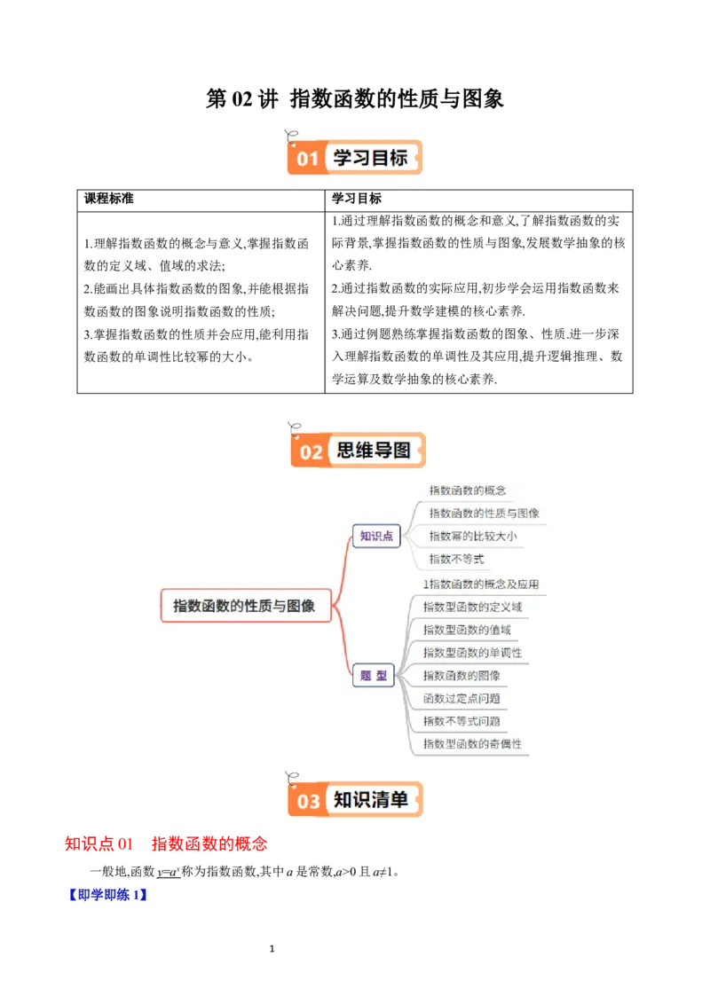 《第02讲指数函数的性质与图象教师版-高中数学人教B版讲义（必修二）_2027高中必刷题_必刷题2027_2027高一高二必刷题_数学_2.人教B版高中数学讲义必修二_2025版》第1页预览