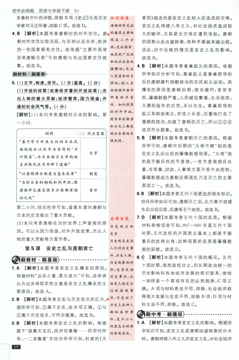 《2024版《初中必刷题》历史7下（RJ）-批注式详答与详析_初中全科知识点总结和试卷_赠送习题试卷_初中3年学习辅助资料_2、2025初中必刷题合集_初中必刷题23+24+25上册_25初中必刷_初中必刷题》第8页预览