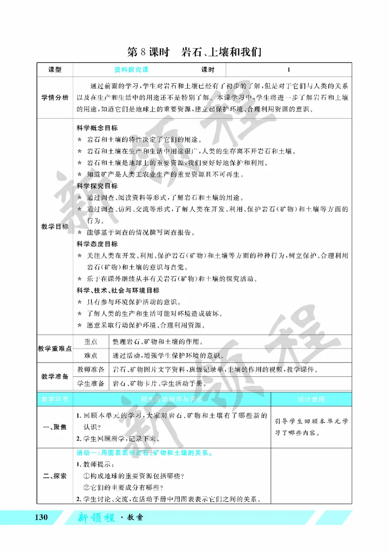 《教案—第8课时岩石、土壤和我们_26春小学语数英道科各版本《课件+教案》_26春教科版科学《课件+教案》1-6年级下册_四下_教学课件—第三单元岩石与土壤》第1页预览
