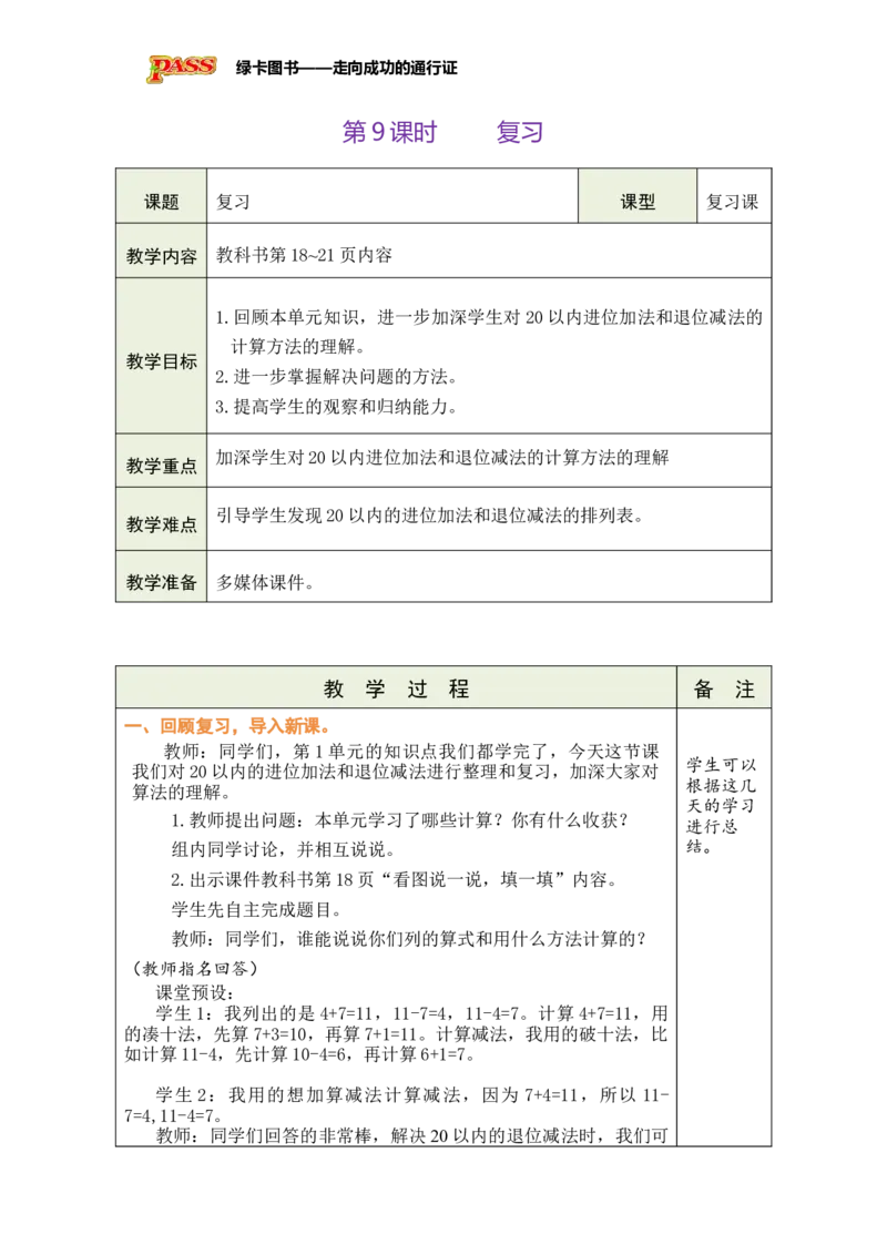 《第9课时复习_26春小学语数英道科各版本《课件+教案》_26春各版本数学《课件+教案》1-6年级下册_26春苏教版数学1-6年级下册教案课件PPT_苏教版数学一年级下册教案课件（26春）_第一单元》第1页预览
