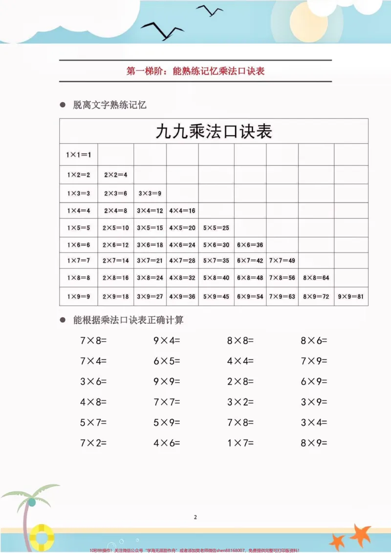 《二年级数学上册乘法口诀表识记攻略。二年级数学上册乘法口诀表识记攻略#二年级数学#二年级数学上册#乘法口诀#学习资料分享#知识分享_二年级一线老师整理版资源（全网独家）》第3页预览