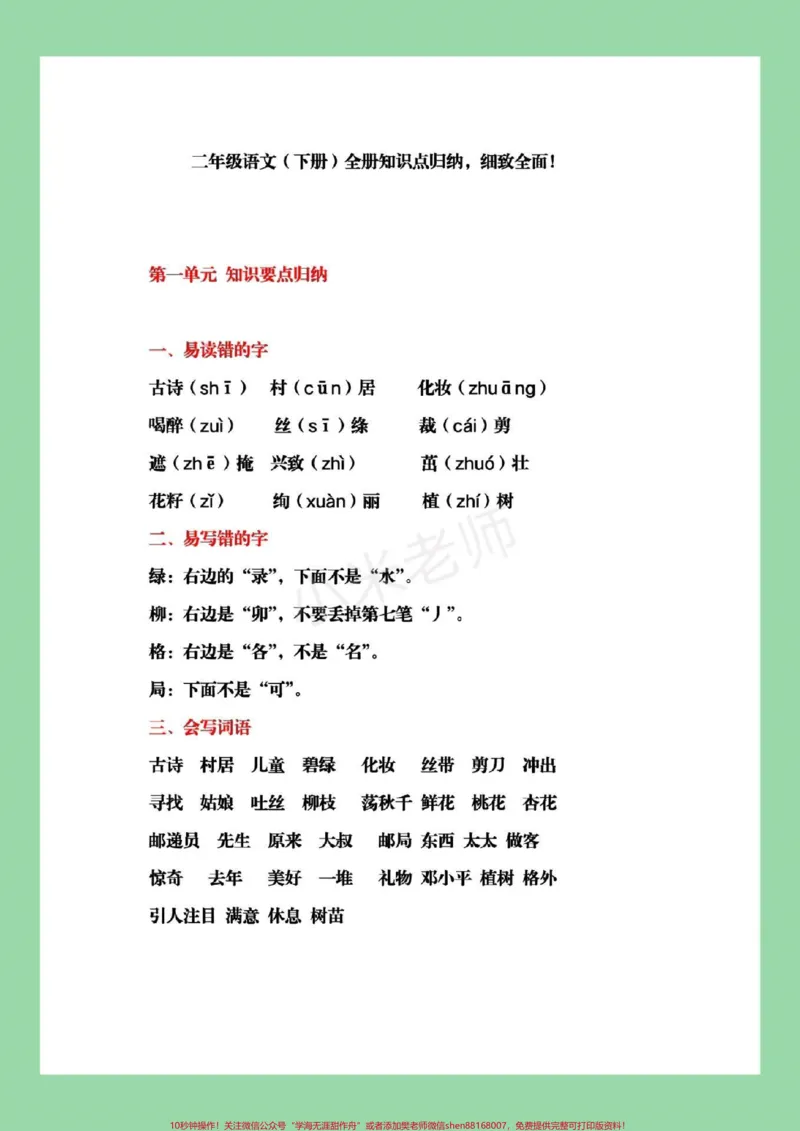 《#家长收藏孩子受益#必考考点#二年级下册语文#复习重点二年级下册语文全册重点复习内容，家长为孩子保存》第2页预览