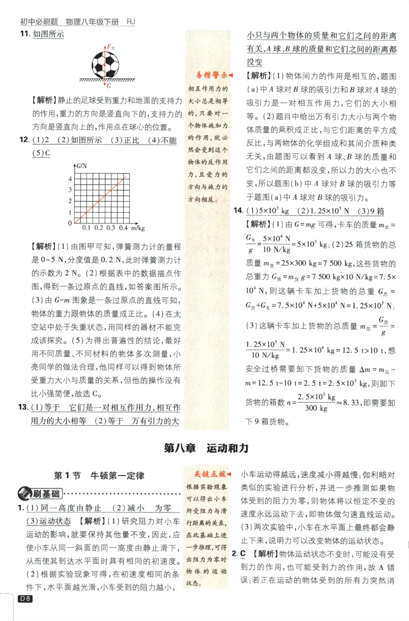 《2024版《初中必刷题》物理8下（RJ）-批注式详答与详析_初中全科知识点总结和试卷_赠送习题试卷_初中3年学习辅助资料_2、2025初中必刷题合集_初中必刷题23+24+25上册_25初中必刷_初中必刷题》第10页预览